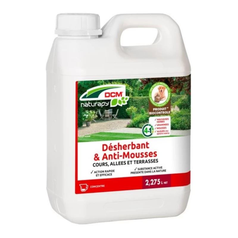Désherbant et anti-mousses cours, allées et terrasses - 2,25 L