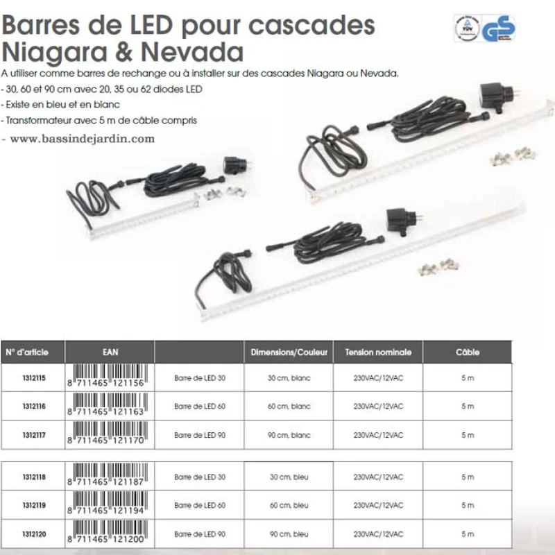 Barre de LED pour lame d'eau Niagara - Nevada