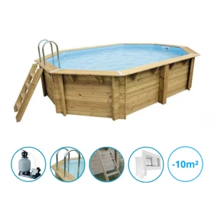 Piscine octogonale AZURA 3x4m H1,20m avec kit de filtration - Ubbink