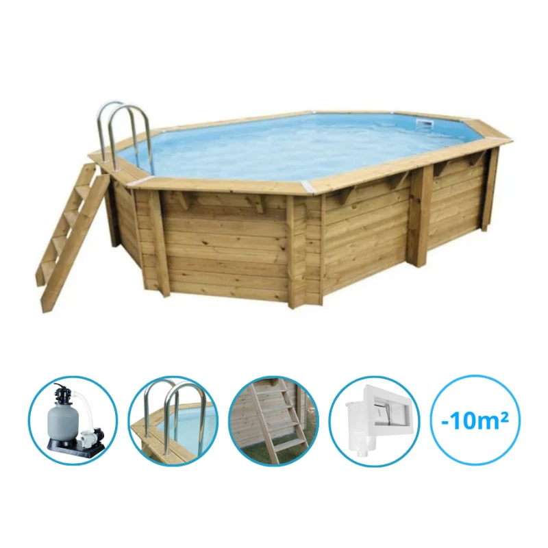 Piscine octogonale AZURA 3x4m H1,20m avec kit de filtration - Ubbink