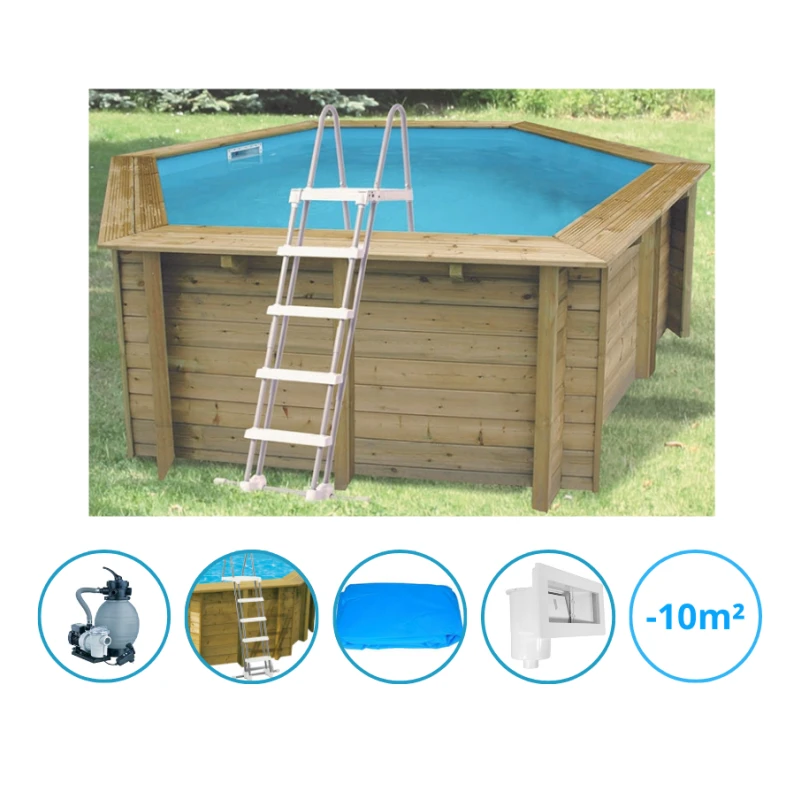 Piscine hexagonale SUNWATER Ø 4,10m H1,20m avec kit de filtration - Ubbink 
