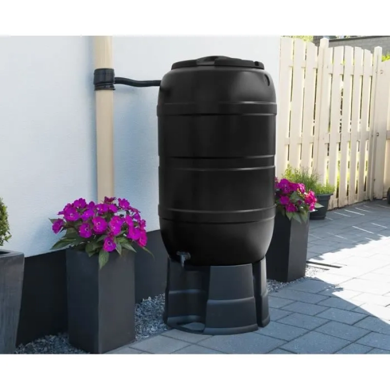 Récupérateur d'eau forme tonneau noir - 120 / 210 litres