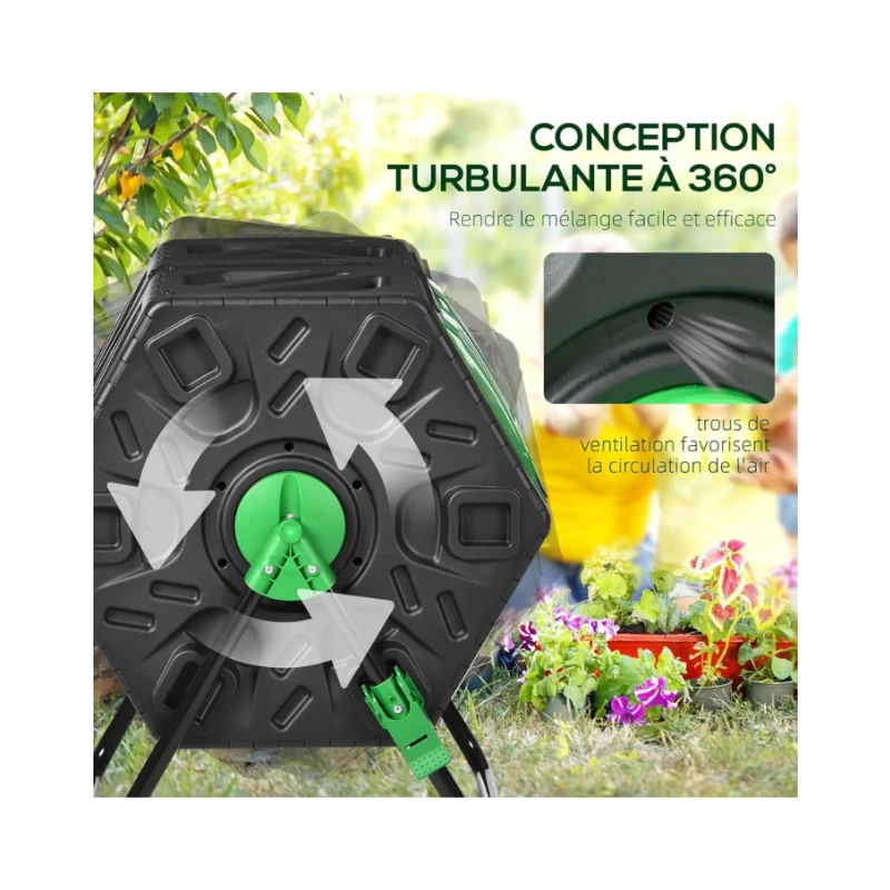 Composteur de jardin rotatif pour déchets organiques - 70L 