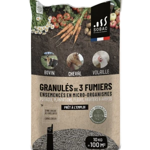Granulés de 3 fumiers avec micro-organismes - 10kg - Sobac